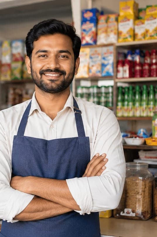 A small-business owner supported by Loan Sathi